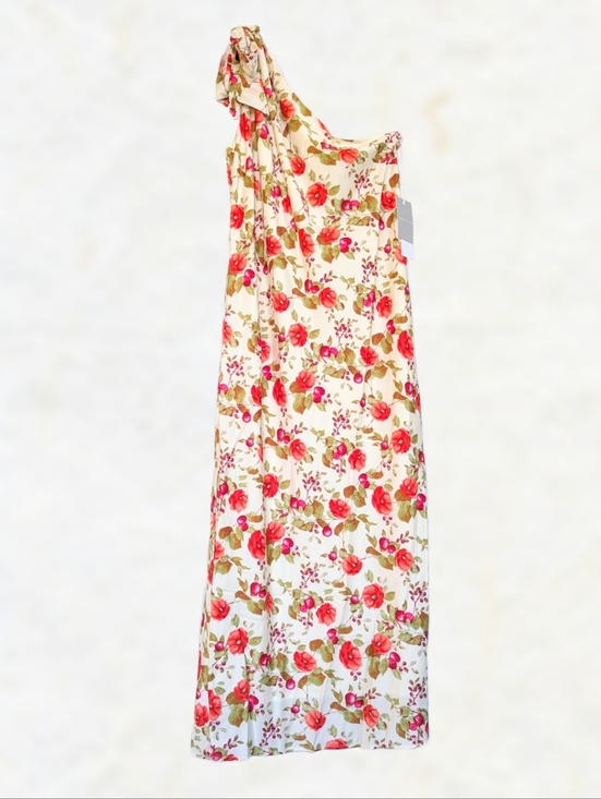 Chelsea28 Dresses & Skirts - Chelsea28 One Shoulder Slip On Floral Maxi Dress Cream Red Berries Side Slit Lrg